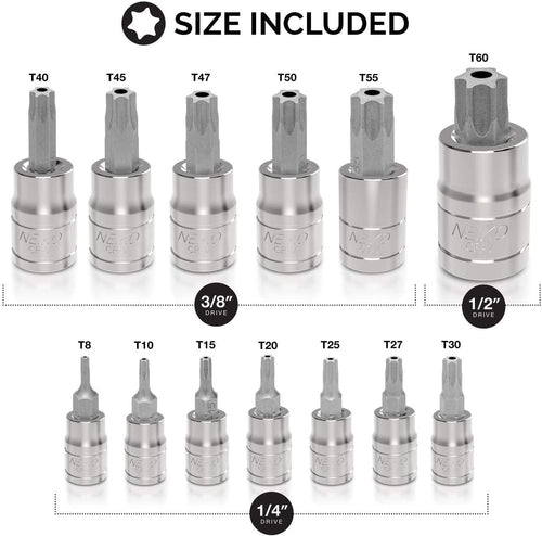 10073A Tamper Proof Torx Bit Socket Set |13-Piece | S2 Steel Bits & Cr-V Steel Sockets | TT8 – TT60