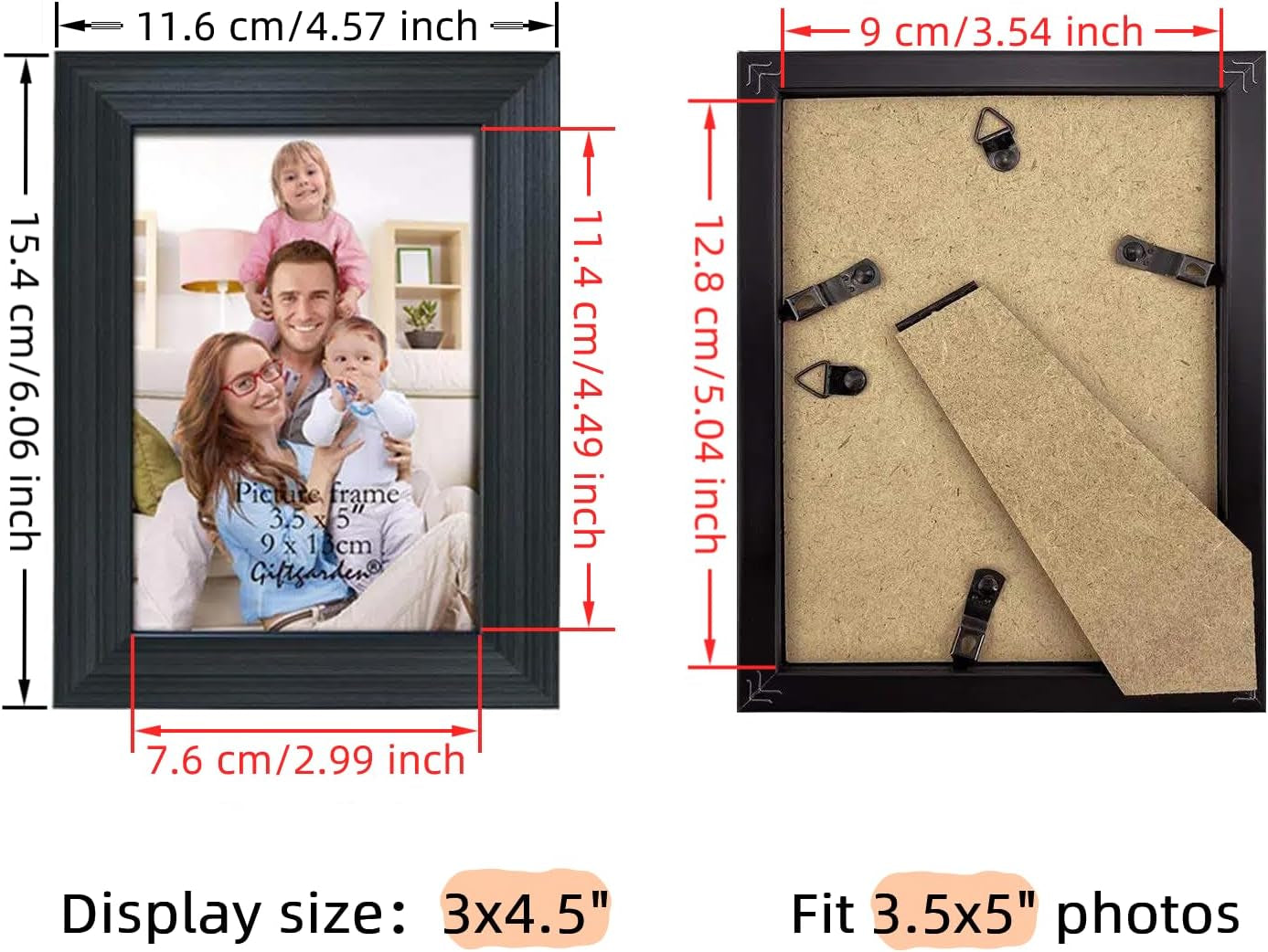 12 Pack 3.5X5 Picture Frame Black, Multiple 3.5 X 5 Photo Frames Bulk for Tabletop Display or Wall Hanging